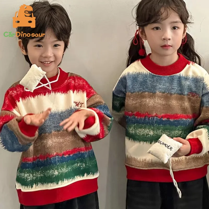 1-12 Year Girl Boy Brother Sister Hoodies S-3XL Mom Dad Family Matching Outfits 2025 New Fashion Colorful Striped Sweatshirt