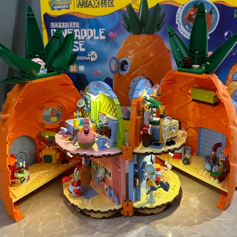 Klocki SpongeBob Kanciastoporty Dom Ananasa Restauracja Krab Patty Zestaw Modelowy Ozdoby na Biurko Zabawki DIY dla Dzieci Prezent