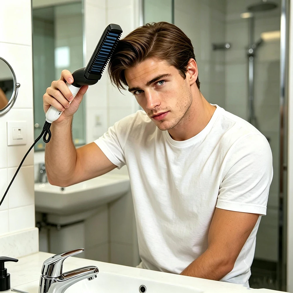Men Electric Hair Straightener Brush Fast Heating Beard Straightening Comb Portable Anti Scald Ionic Hair Styler Massage Brush
