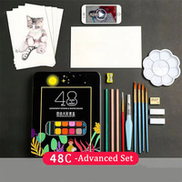 48/36 Iron Box Solid Watercolor Paint Set Portable Drawing Set Kids Art Gifts with Brushes Watercolor Paper Line Art Palette