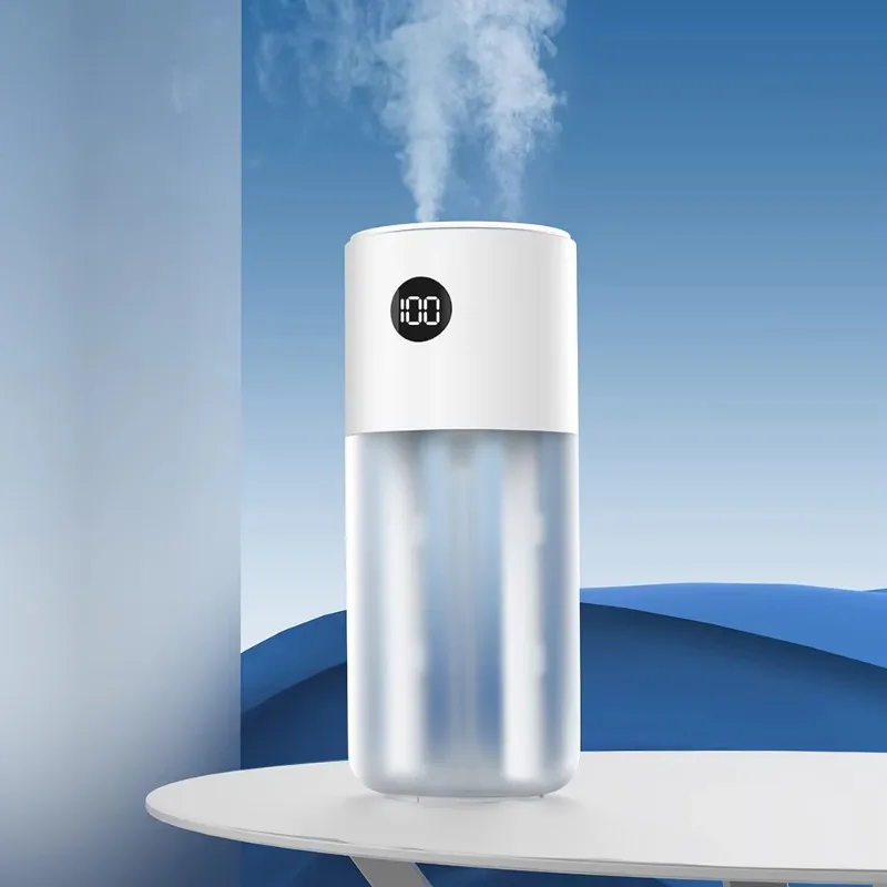 

500Ml large capacity air humidifier 4000mAh double spray volume with digital display and possible light emission