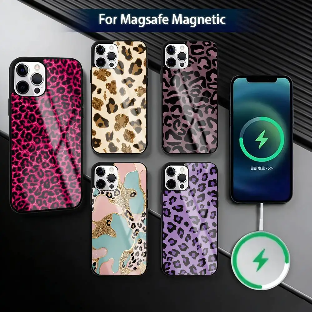 

Leopard P-Print Phone Case For iPhone17,16,15,14,13,12,11 Plus,Pro Magnetic For Magsafe Wireless Charging