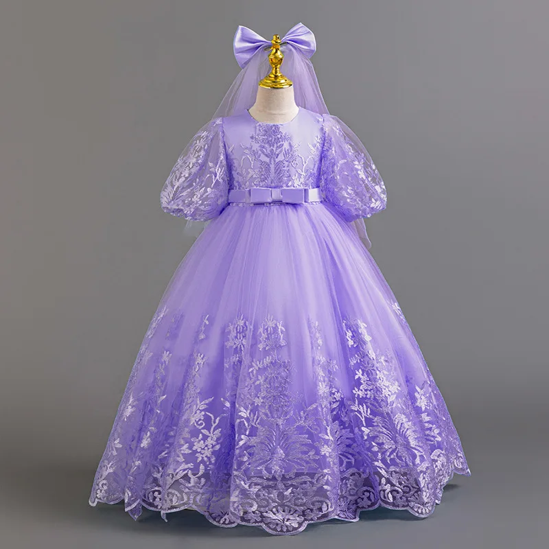 

Formal Dress for Elegant Party Girls Long Dresses Embroidery Girl's Ceremonial Clothes Lavender Purple 4 to 12 Years