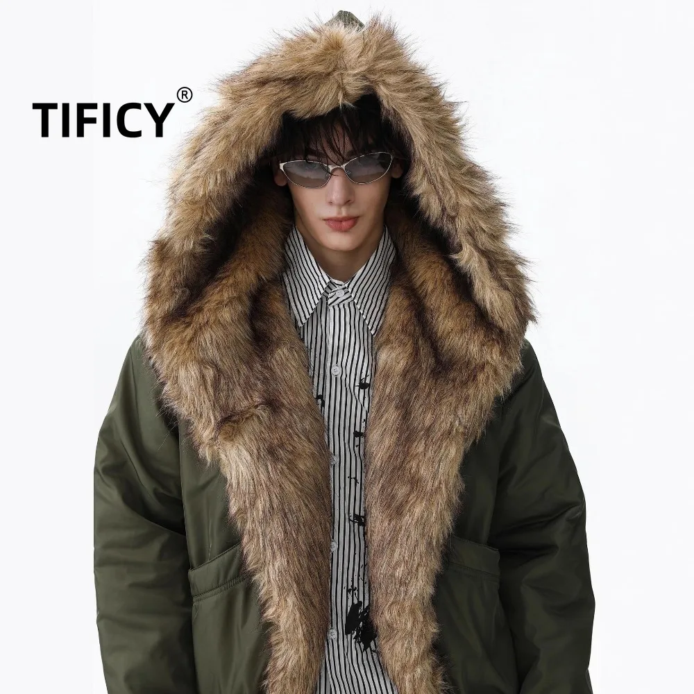 

High Street Hooded Jackets Coats Men's New Winter Warm Thck Cotton Padded Jacket with Fur Collar and Warm Jacket