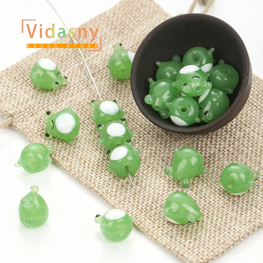 5 Stück 16 x 14 mm grüne Froschform-Perlen mit geradem Loch für die Schmuckherstellung, DIY-Halskettenzubehör, Armband, lose Perlen – Detail 4