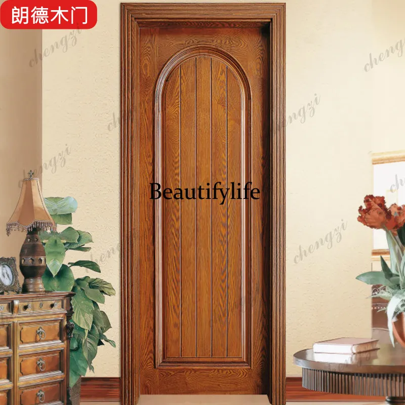 American simple red oak open paint bedroom set custom kitchen and bathroom multi-layer solid wood home swing door
