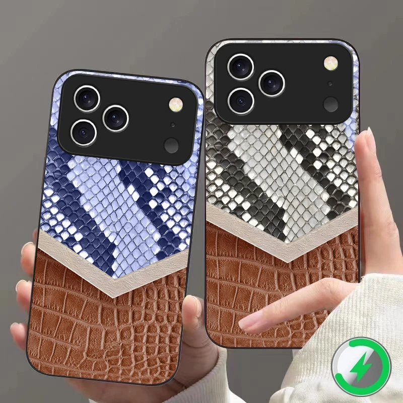 Diamond scale texture Suitable For iPhone 16E 17 Pro Max 15 Pro 14 13 Plus 12 mini 11 16 Air 17Pro magnetism Glass Phone Case