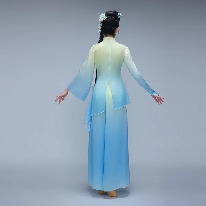 Strój Yangko Jiaozhou - Nowy taniec z wachlarzami - Elegancki taniec z parasolkami na egzaminach artystycznych - Strój taneczny dla kobiet Hanfu