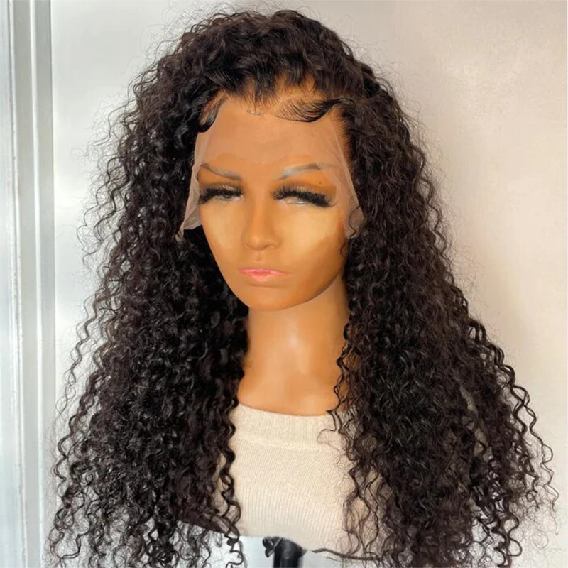 

Natural Black Soft 26Inch Long Kinky Curly Glueless 180% Density Deep Lace Frontal Wig For Black Women Babyhair Preplucked Daily