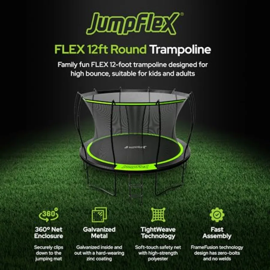 ترامبولين في الفناء الخلفي مستدير عالي التحمل بطول 12 قدمًا مع حاوية أمان شبكية وسلم مثالية للاستجمام العائلي آمنة و #2