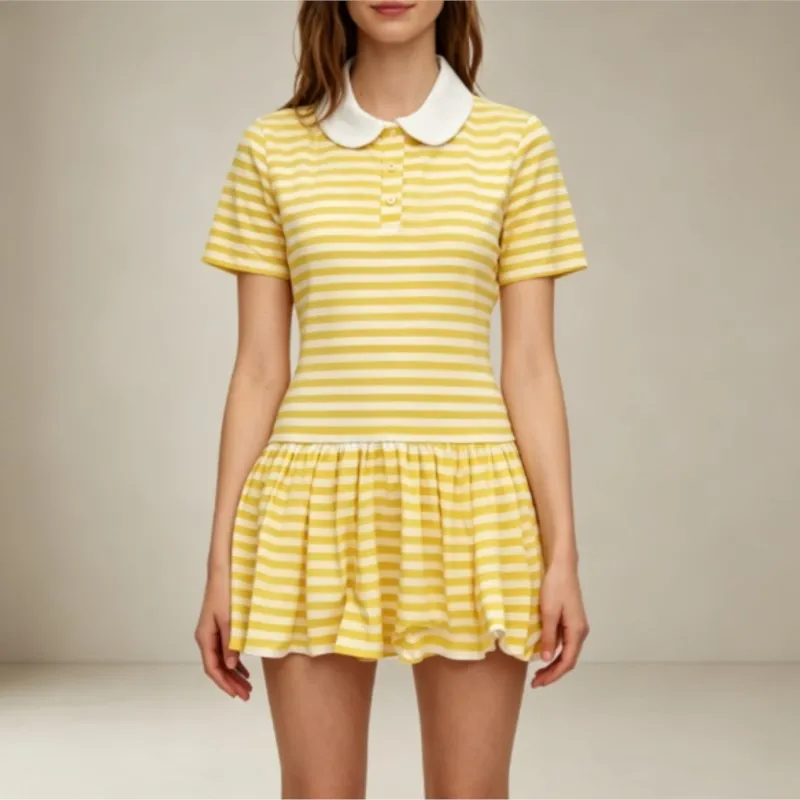 Playsuit Printed Yellow Stripe Bodysuit with Skirt Adult Baby Onesie Clothes with Snaps Soft Comfortable Playsuits Onesie Dress