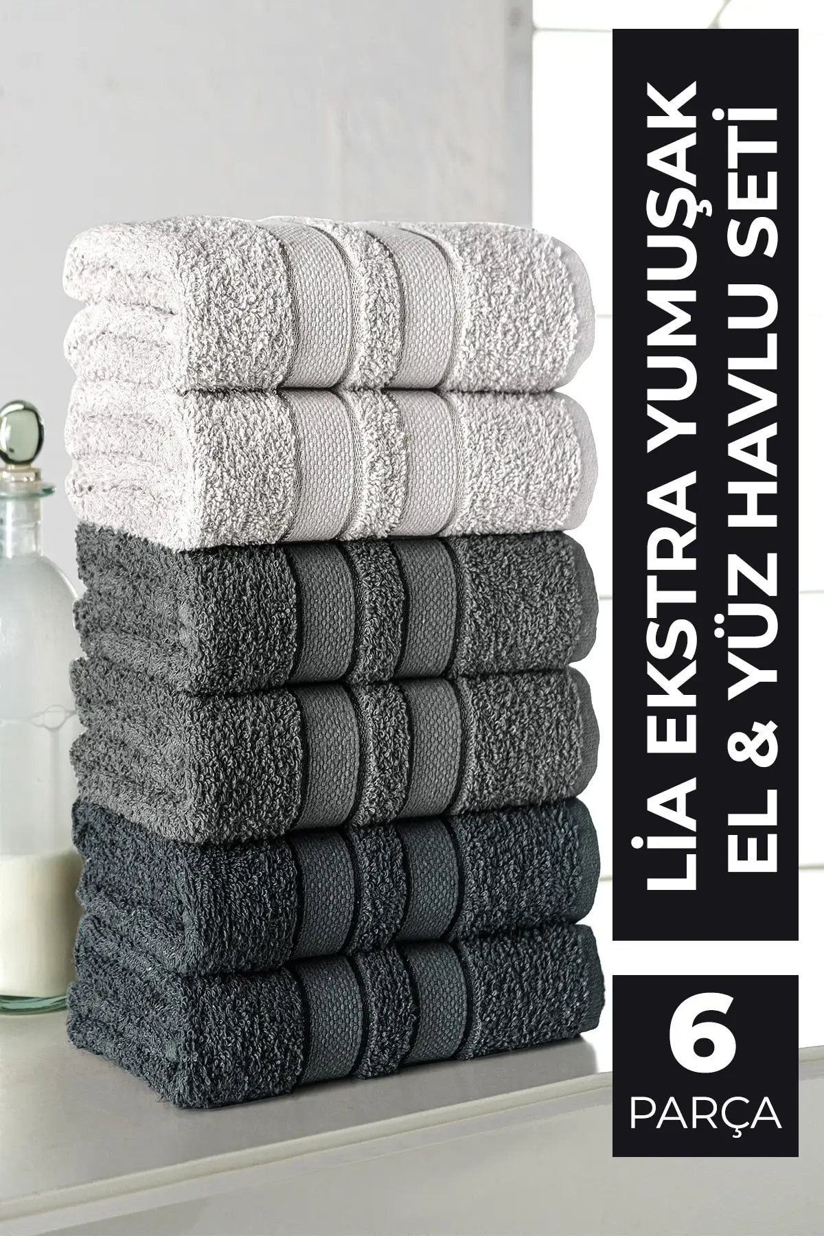 Lia Towel Set 6'lı 50x85 Towel Kitchen Bathroom Quality Fabric Trend Pleasant Home