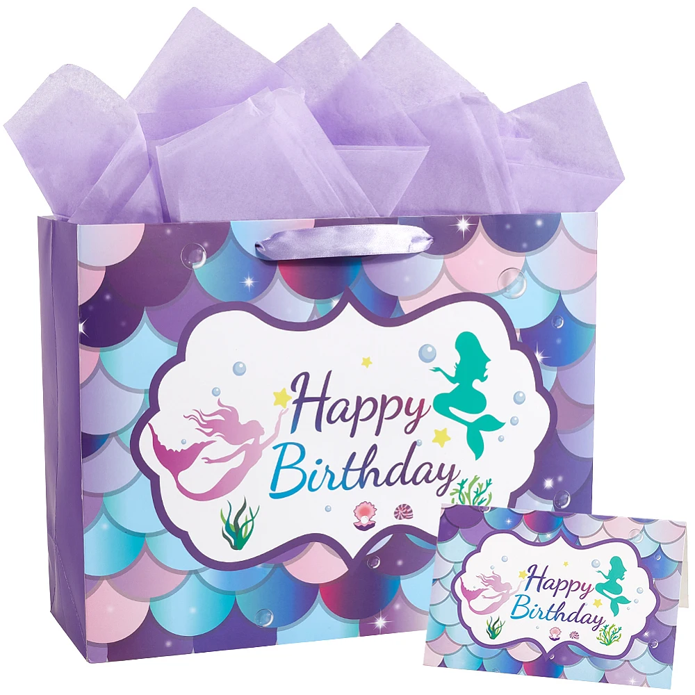 1 Set Mermaid Party Bags Unisex Scale Gift Bag 13x10.2x4.7in Large Purple Ocean Themed Dreamlike Paper Birthday Packet