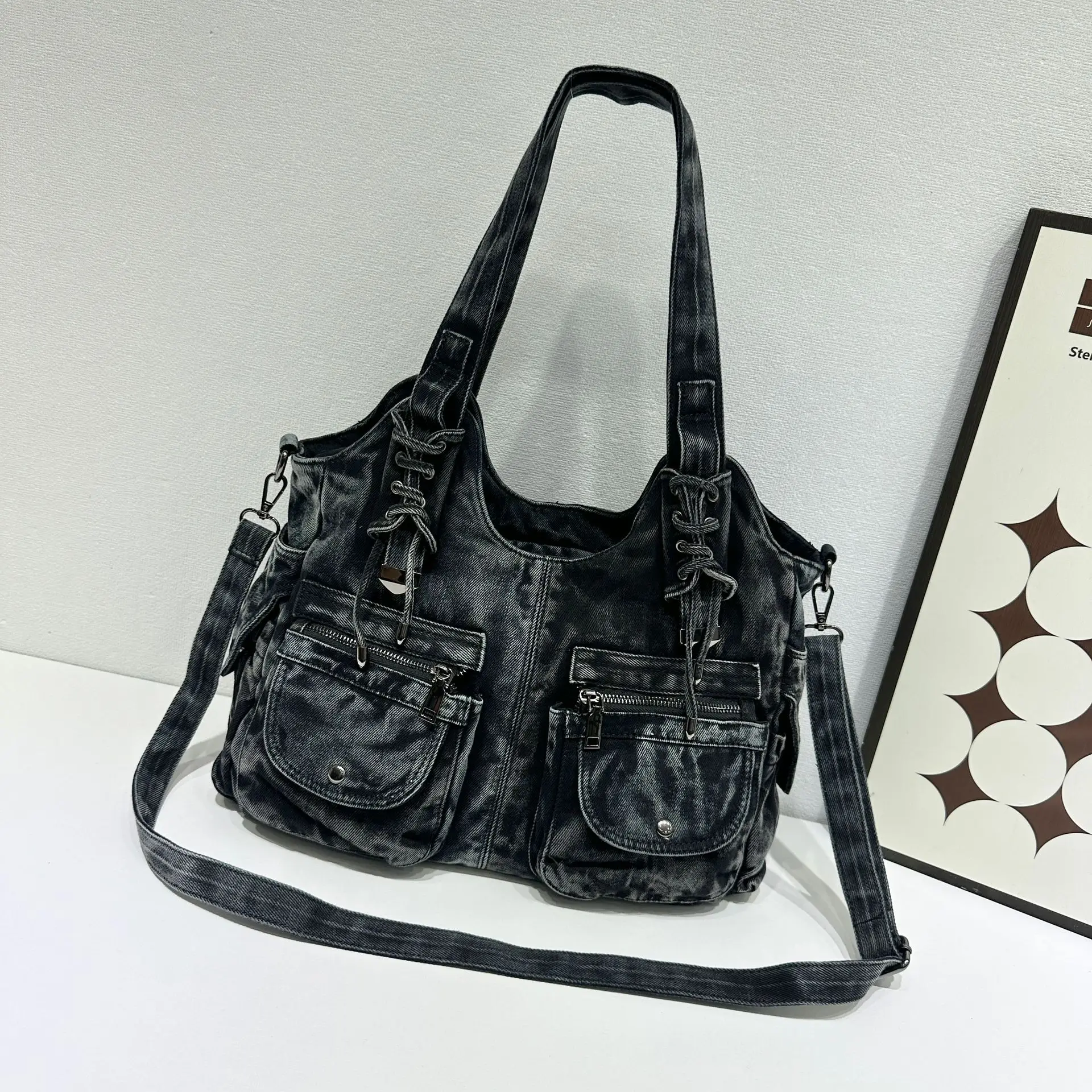 

Women's Denim Bag Y2K Vintage Blue Jean Purse and Handbags Crossbody Shoulder Wallet Large Capacity