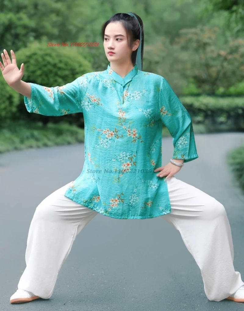 

2024 chinese tai chi uniform traditional flower print martial arts training exercise clothing wingchun suit wushu kungfu uniform