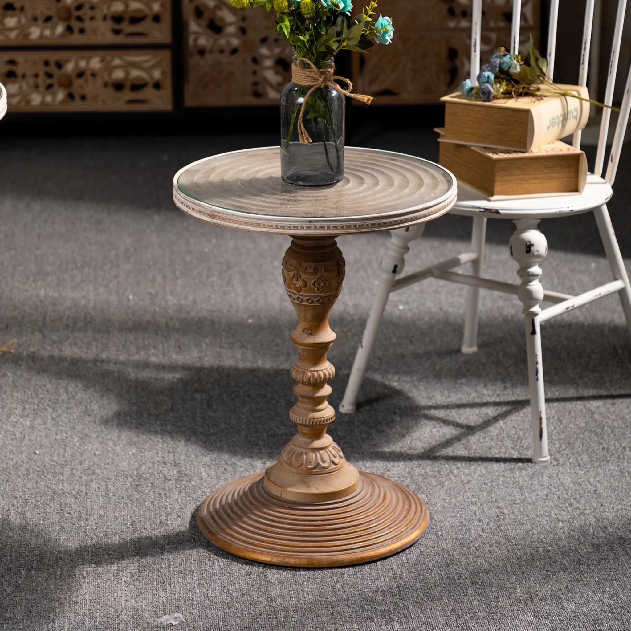 

Solid Wood round Tea Table Bedside and Sofa Side Table B & B Small Table Balcony Combination