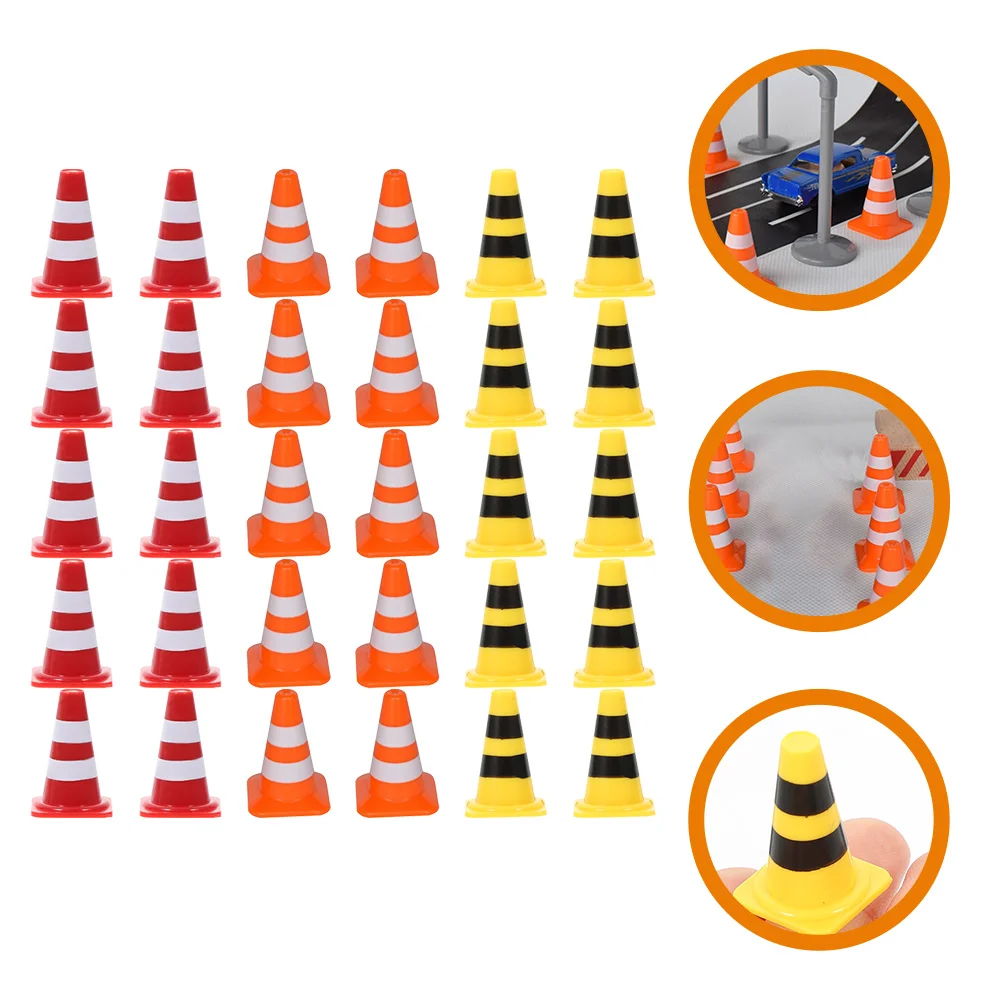 30 Pcs Mini Cones Signs Simulation Props Kids Roadblock Barricade Plastic Toys Educational Child Traffic