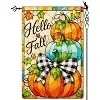 Hello Fall Pumpkin Garden Flag Hello Fall Buffalo Plaid Bow Garden Flag Stained Glass Style Vertical Double Sided Rustic Far llz