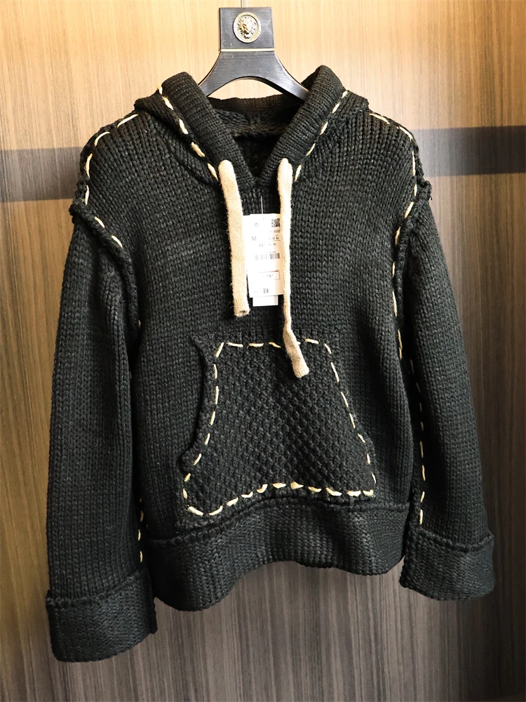 Men's Thick Knitted Hoodie Casual Fashion Urban Style Long Sleeve Warmth Comfortable Loose Fit Knitwear for Autumn Winter