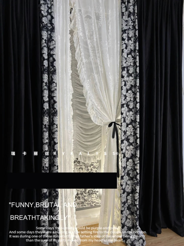 Vintage Black Velvet Bayberry Tree Chenille Jacquard Patchwork Curtains for Living Room Bedroom French Window Balcony Customized