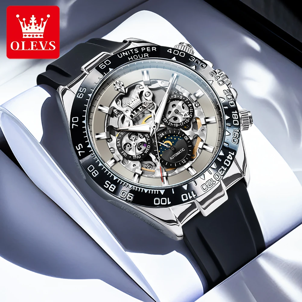 OLEVS 6713 ساعة رجالية مجوفة شفافة ثلاثية الأبعاد مخطط أوتوماتيكي ميكانيكي ساعات رجالية أصلية فاخرة مرحلة القمر ساعات للرجال #3