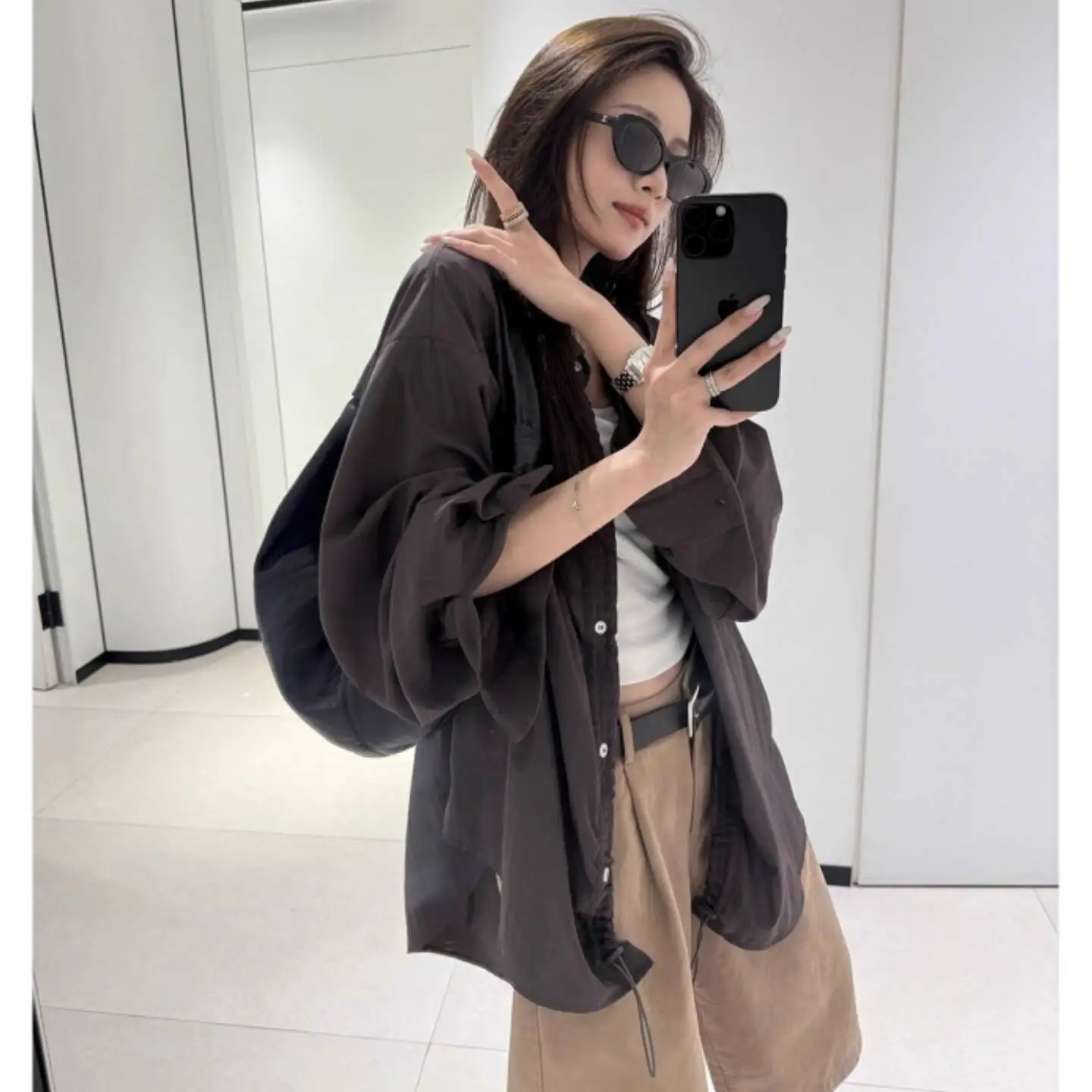 

Женский плащ в стиле рубашки на шнурке для женщин, универсальный свободный топ на шнурке, верхняя одежда