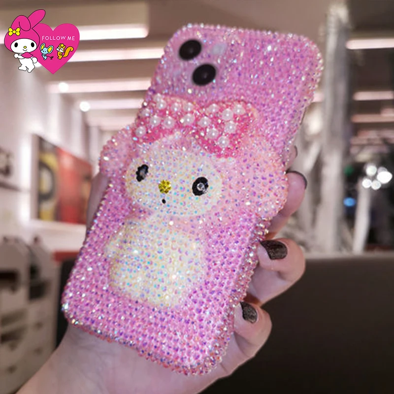 

Sanrioed My Melody Iphone Rhinestones Phone Case Y2K Kawaii for Iphone15 14 13Pro Max Anime Girl Heart Upscale Girlfriend Gift