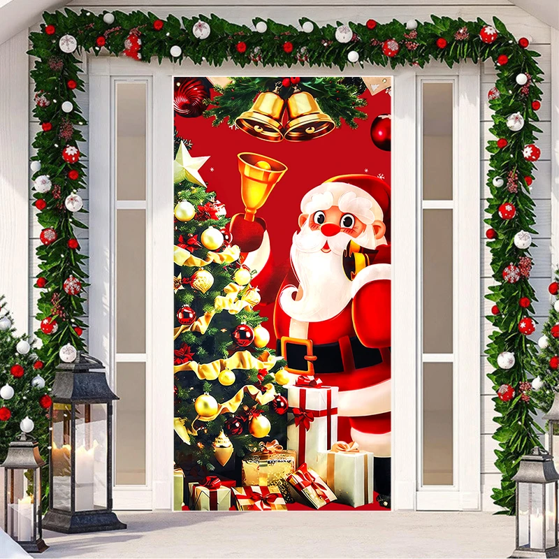 

180x90cm Christmas Banner Cute Santa Claus Xmas Tree Porch Door Hanging Flag Christmas Decorations For Home 2025 New Year Noel