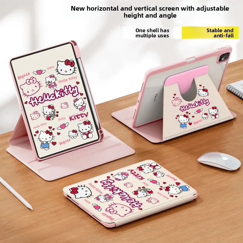 سانريو هالو كيتي كورومي لجهاز iPad حافظة آيباديد كيس آيباد اير 5 6 برو 11th 10th Gen 10.5 10.2 في غطاء لوحي فوندا مع حامل قلم
