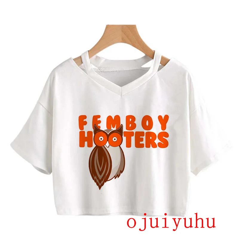 Femboy Mange Crop Tops Sexy Y2k Shirt Women Vintage Tshirt Femboy hooters Letter Korean Style T Shirt Girl Casual Tees Female