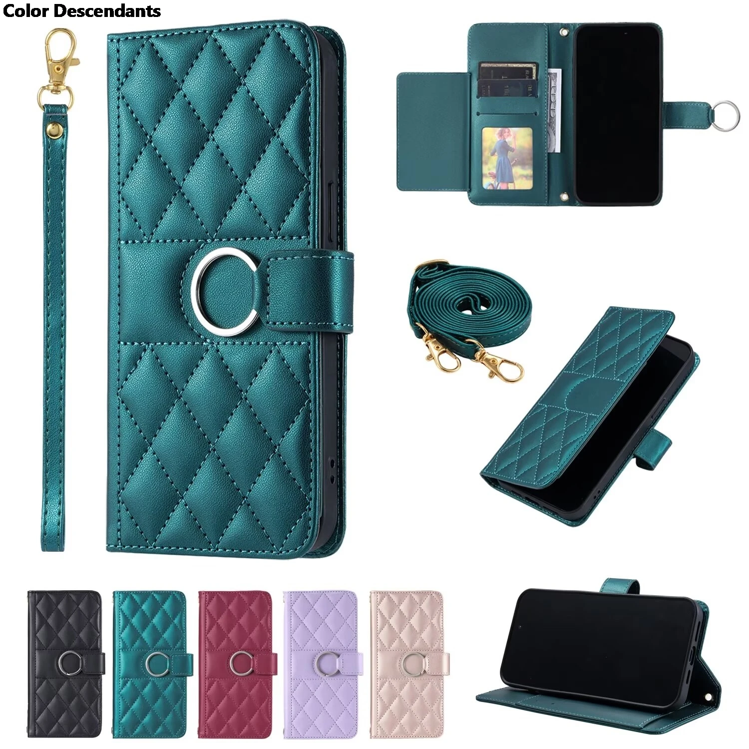 Luxury Metal Ring Magnetic Flip Wallet Crossbody Case for Samsung S25 Ultra S24 FE S23 Plus S22 S21 S10 Note 20 10+ Stand Cover