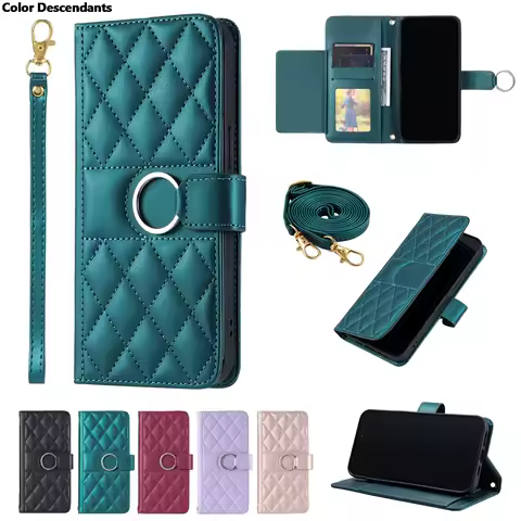 For Samsung Galaxy S24 Ultra S23 Plus S22 S21 S20 FE S10 Note 20 Magnetic Lanyard Leather Wallet Card Phone Case Crossbody Cover