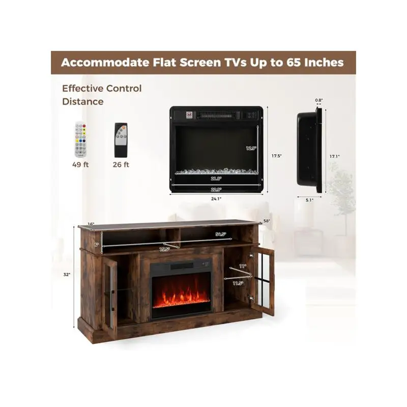 حامل تلفزيون مقاس 58 بوصة مزود بمدفأة RGB - تطبيق ذكي وجهاز تحكم عن بعد، سخان 4777 وحدة حرارية بريطانية (62 ° F إلى 82 ° F) - تصميم بني ريفي #2