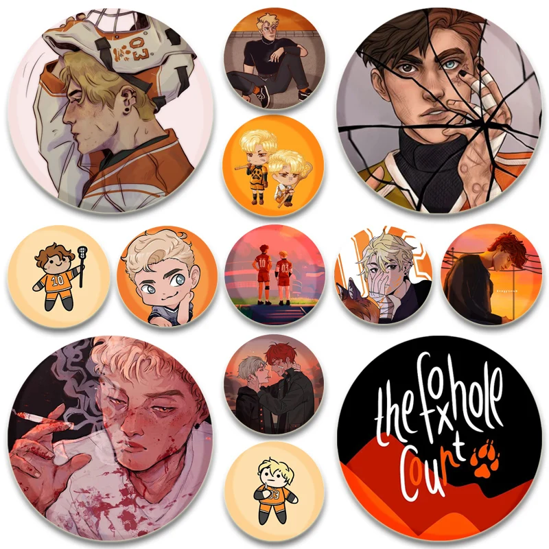 Anime The Foxhole Court Pins Round Cartoon Badge Handmade Tinplate Brooches Breastpin for Backpack Clothes Gifts Accessory