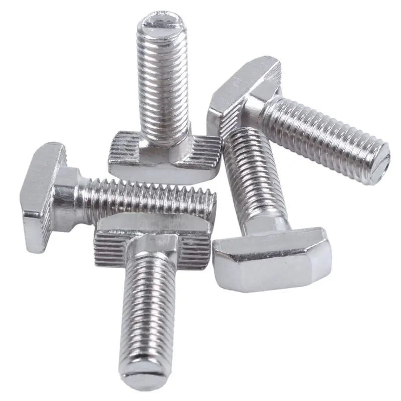 ABLQ M8 Thread T-Slot Drop-In Stud Sliding Screw Bolt Silver Tone 15Pcs