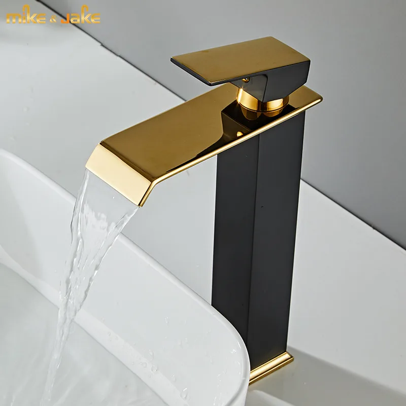 

Bathroom waterfall faucet gold black deck basin mixer single hole basin tall faucet matte black bathroom crane sink black tap