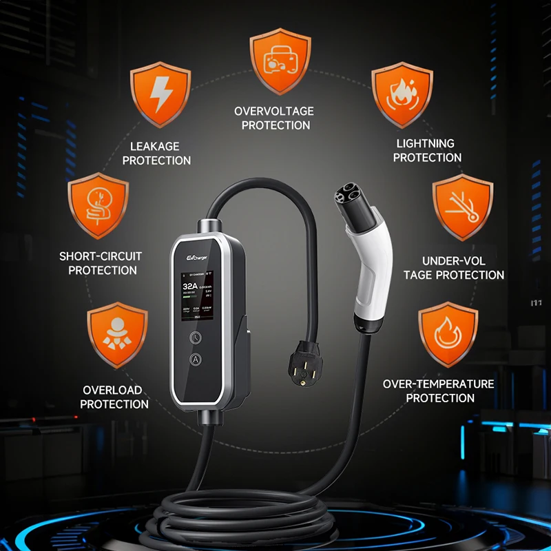 شاحن السيارة الكهربائية المحمول 32A كابل شحن لخزانة شحن السيارة الكهربائية مع كابل 5 أمتار