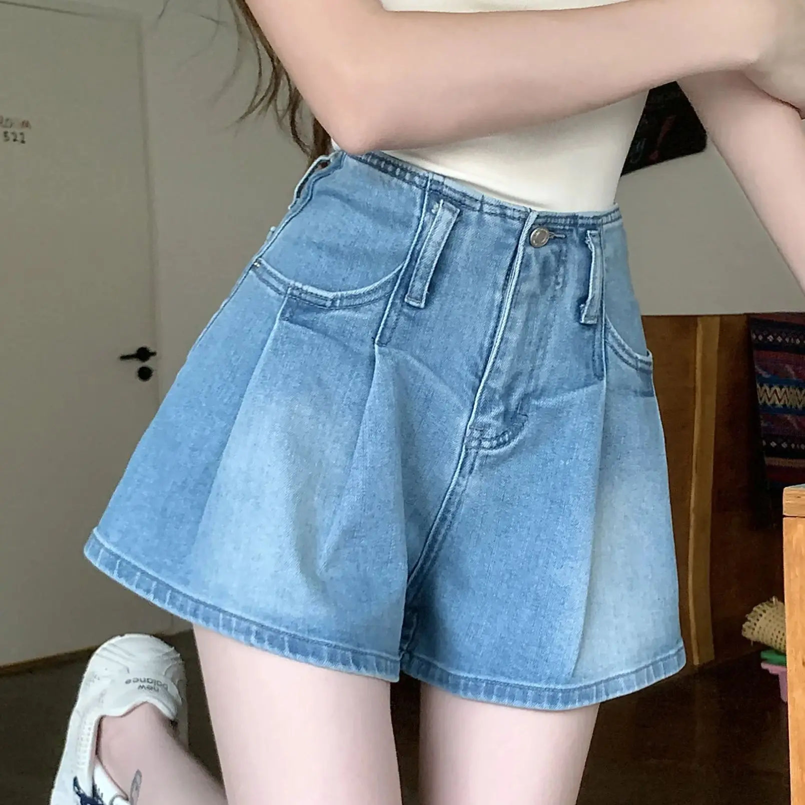 

Женские голубые джинсовые короткие брюки Y2K Harajuku High Street Aesthetic 2000-х годов, модные свободные повседневные джинсы в стиле ретро, шорты, одежда