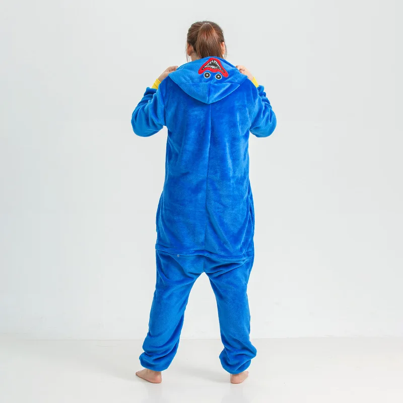 Madam Cute Cartoon Blue Monster Onesies Adult One-Piece Pajamas Jumpsuit Sleepwear Nightgown Flannel Jumpsuit Homewear