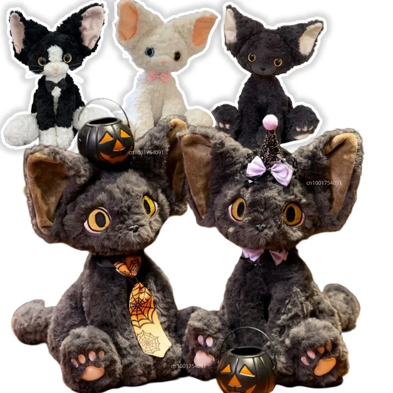 Plushie Spider Necktie Black Kitten Plush Toy, Vestir Halloween, Plushie Toy, Cabelo encaracolado, Gatos preto e branco, Presente de aniversário