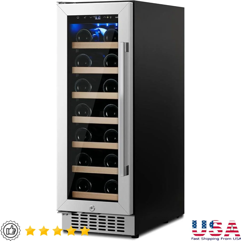 12 İnç Şarap Soğutucu Buzdolabı 20 Şişe Dahili Bağımsız Kırmızı Şarap Buzdolabı, LED Kontrollü Ayarlanabilir Raflar Kilitleme
