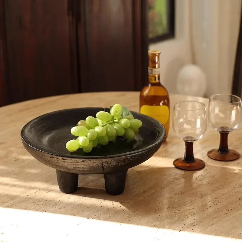 Japanese Wabi-Sabi Style Fruit Platter Hotel Restaurant Retro Art Decoration Black Carbonized Wood Photography Ornament Dish