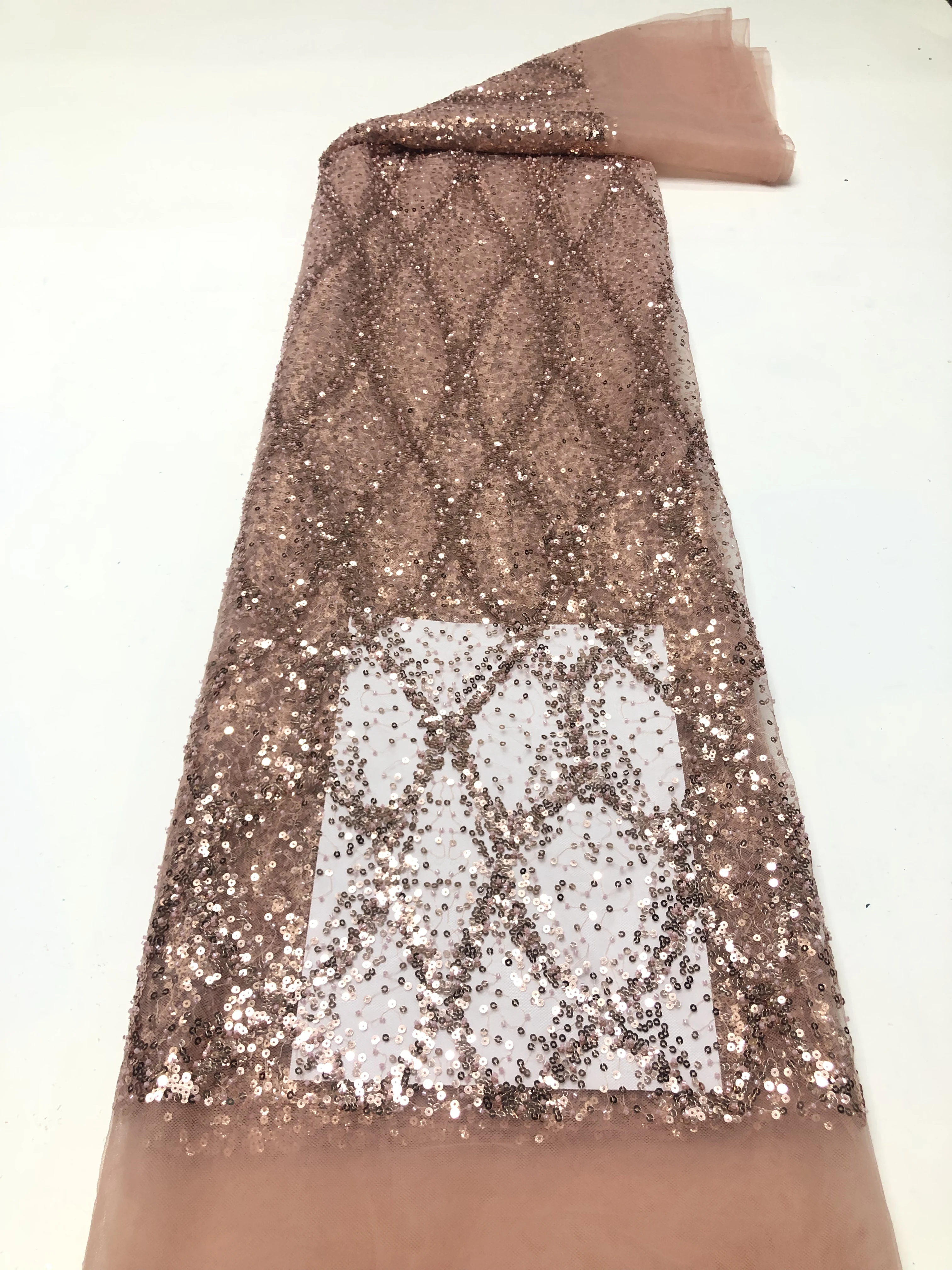 ผ้าลูกไม้ตาข่ายปักเลื่อมแอฟริกัน 5 หลา ผ้าลูกไม้ทูลล์ตาข่ายฝรั่งเศสไนจีเรียคุณภาพสูง 2025 สำหรับตัดเย็บชุดเดรสงานแต่งงานหรูหรา