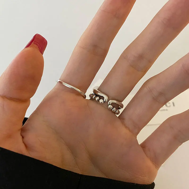 LIVVY خواتم الدب الفضية اللون INS موضة إبداعية مجوفة مزدوجة هندسية عتيقة إكسسوارات الحفلات هدايا