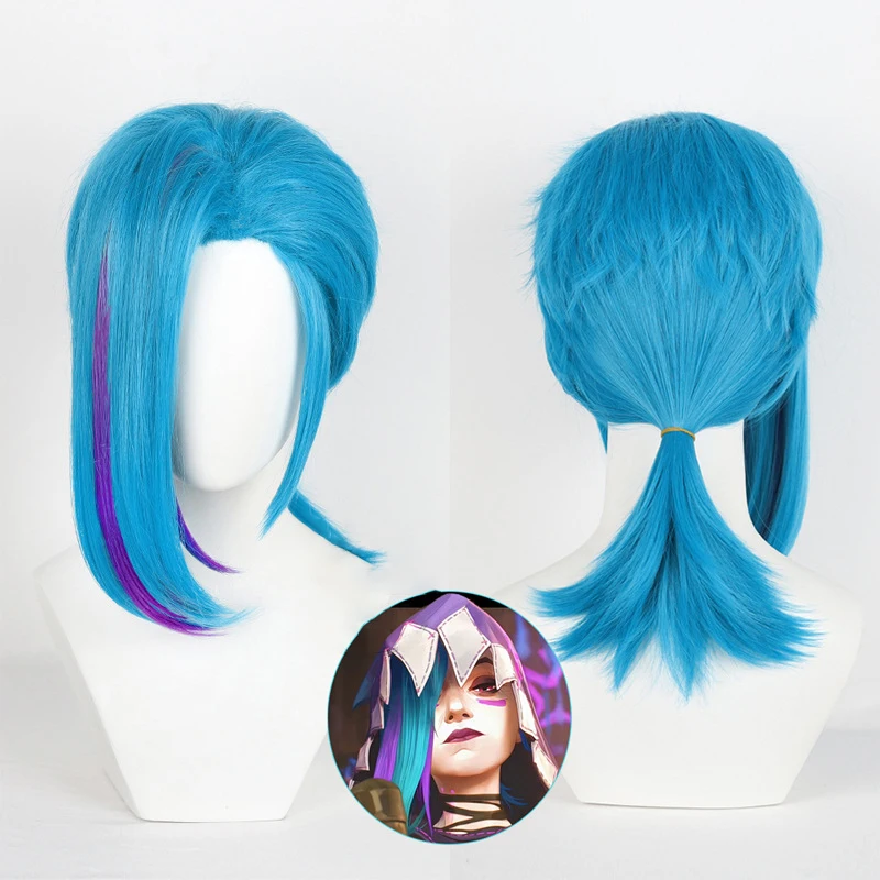 Jinx Cosplay Wig Length 45 cm Game LOL Blue High-Temperature Wire Temperature Hair Strands Performance Halloween For Women