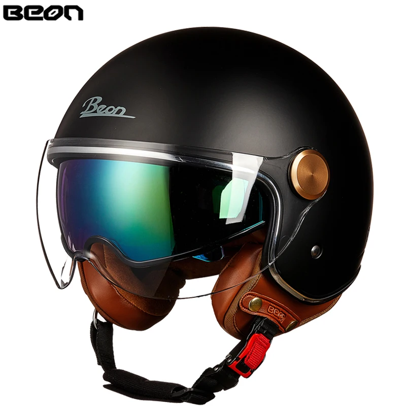 

BEON Motorcycle Helmet Four Seasons Universal Retro Half Helmet Double Lens motorbike helmet Men and Women 오토바이 헬멧