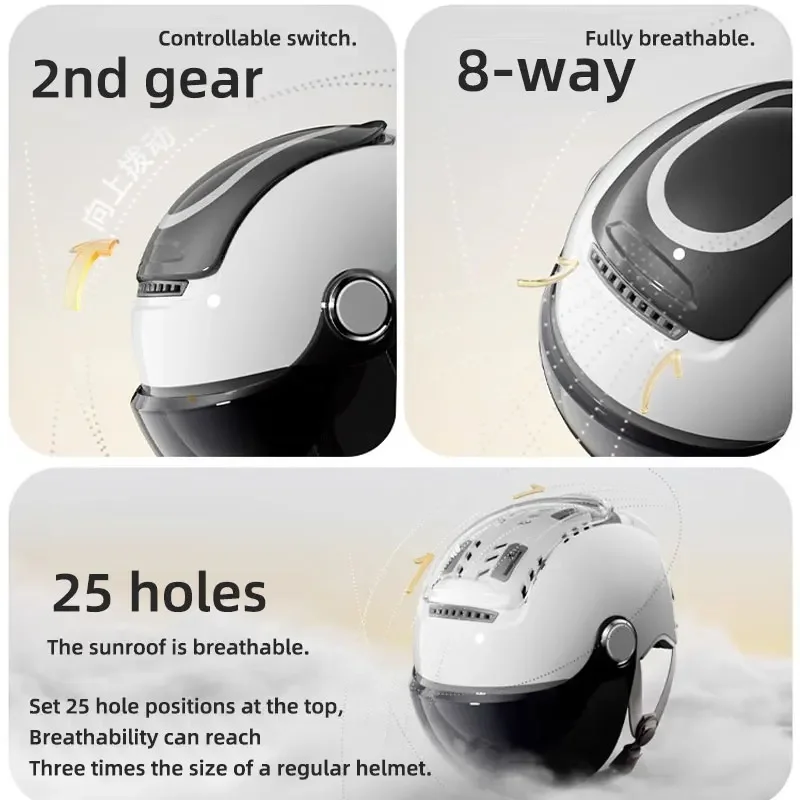 BIBEE Dual Lenses Electric Motorcycle Helmet Men Women Summer Breathable Electric Bike Open Face Helmet Jet Scooter Half Helmets