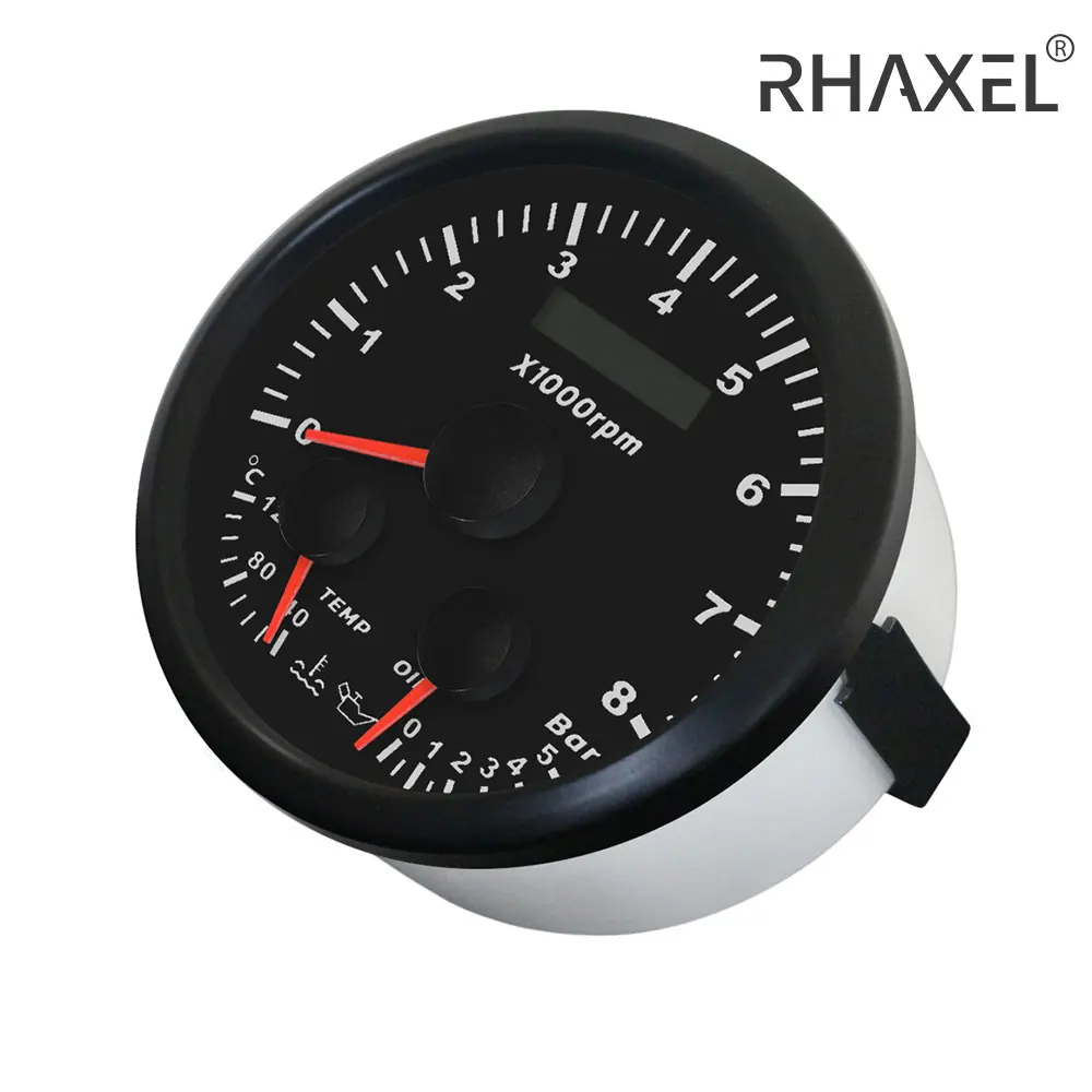 

RHAXEL 85mm Tachometer 8000RPM Water Temp Oil Pressure Gauge 12V for Car ATV Boat Truck with Red Backlight