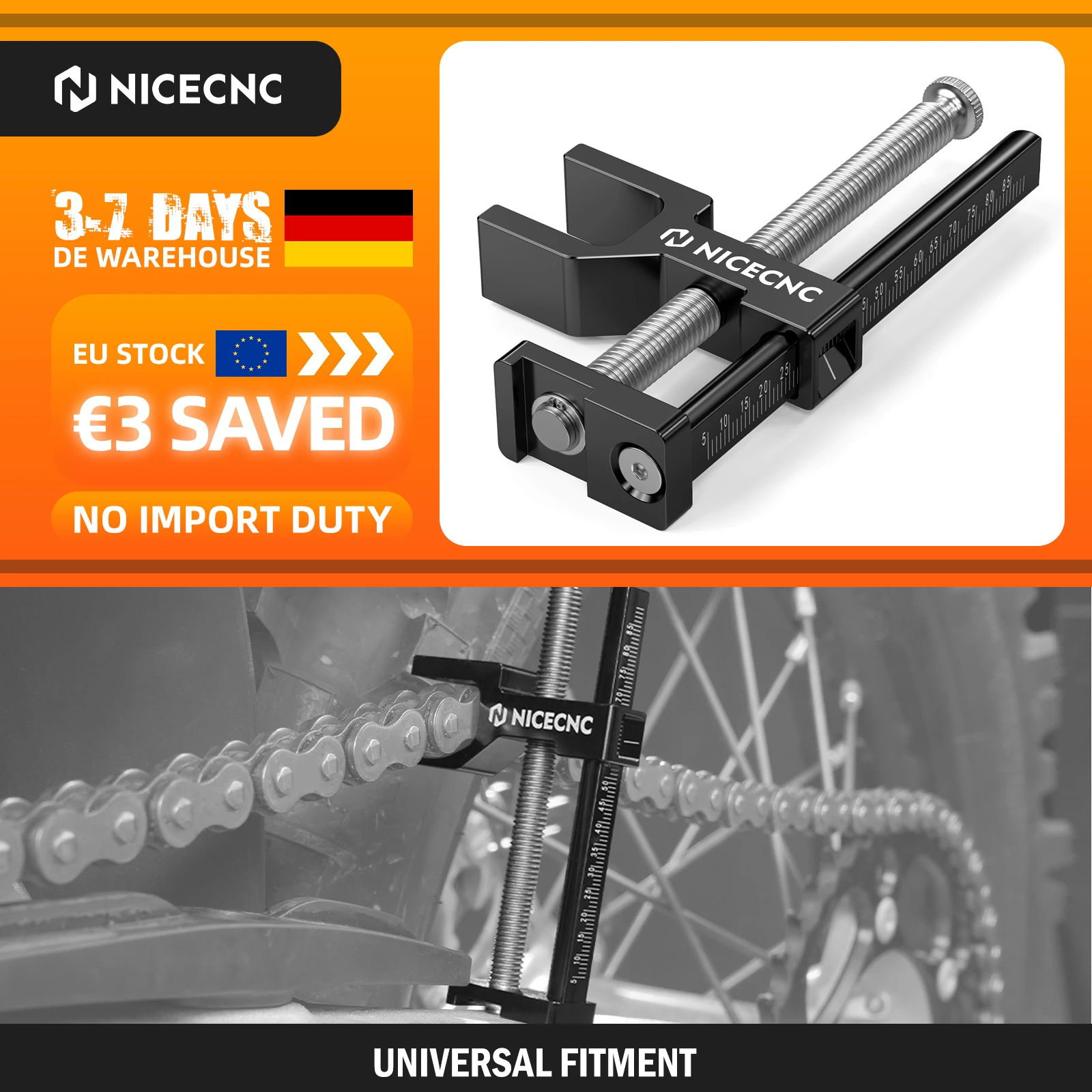 Strumento di regolazione della tensione della catena NICECNC per KTM EXC 300 TPI EXCF 350 SXF 450, Husqvarna TE 300, GasGas EC 300, Beta RR 300, Honda CRF, Yamaha, Suzuki, Kawasaki, Sherco