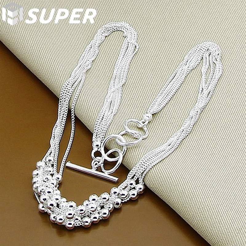 

925 Sterling Silver Small Smooth Bead Ball Grapes Necklace 18 Inches Chain Woman Wedding Engagement Fashion Jewelry